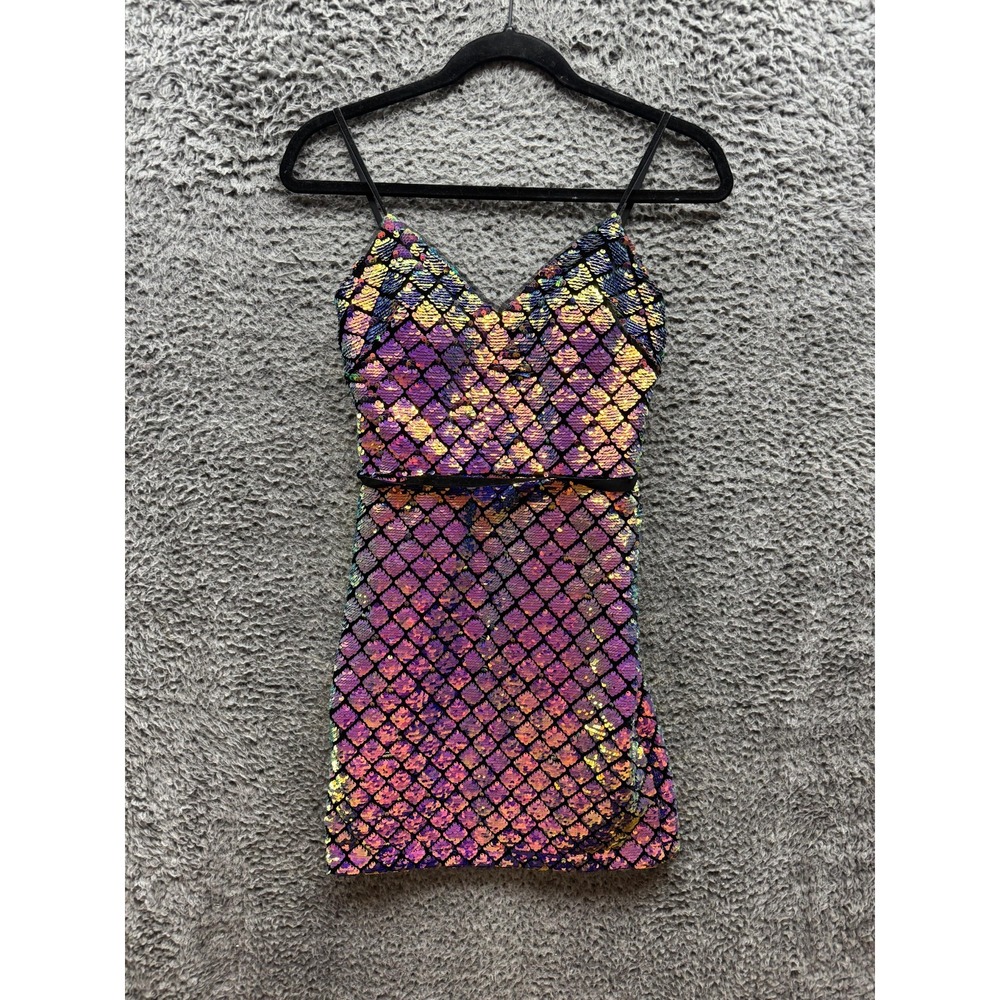 Glamour‎ By Terani Couture Iridescent Flip Sequin Sleeveless Mini Dress Womens 0